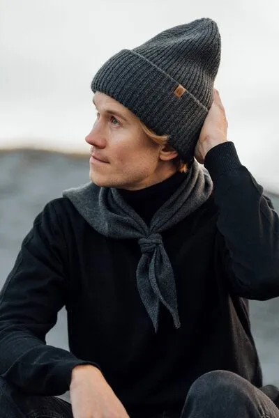 Kopyto Kopyto BIRUANG Bandana Halstuch 100% Merinowolle RWS-Zertifiziert Ökologisch Unifarben, Dunkelgrau, – Produktbild 1 von 4