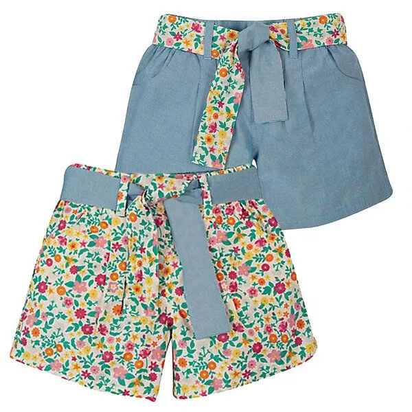 Frugi Frugi 2-in-1 WendeShorts Rhea denim/Blumen – Produktbild 1 von 4