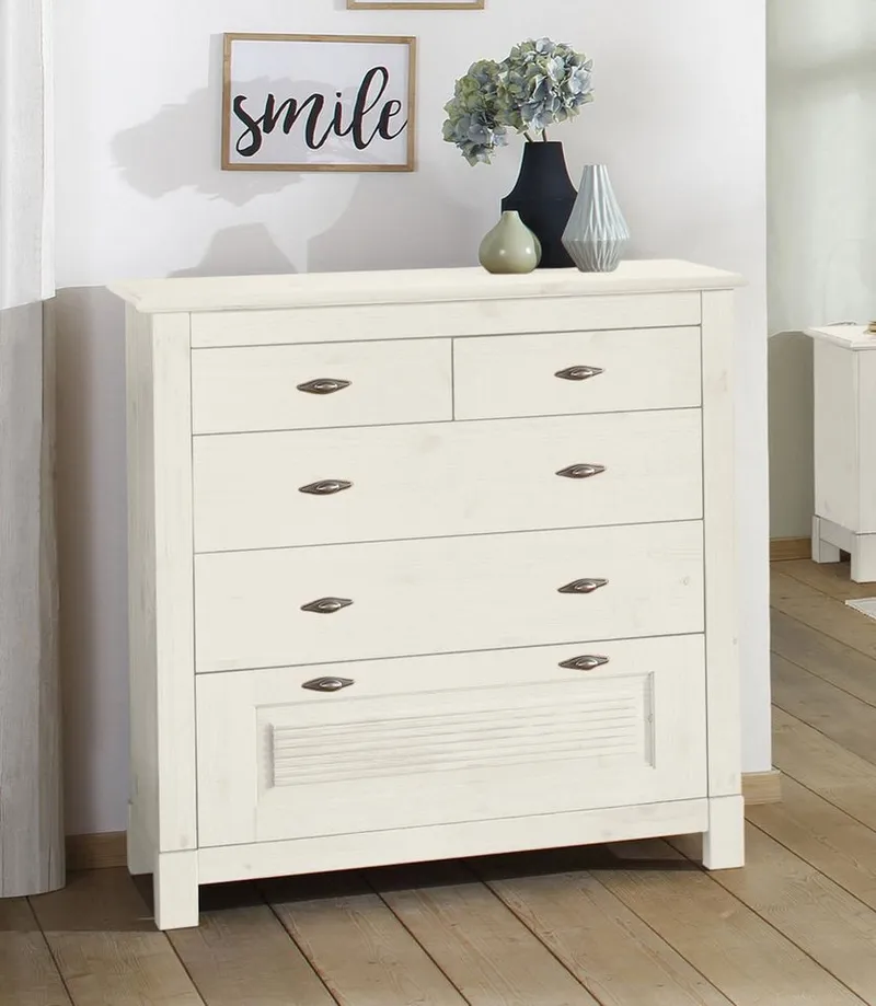 OTTO home Schubkastenkommode Rauna, aus massiver Kiefer mit 5 Schubladen, Breite 96 cm, Weiß, – Produktbild 5 von 5