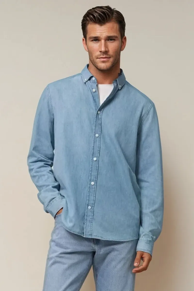 TORLAND TORLAND Herren vegan Hemd Unisex Denim Dennis, Blau, – Produktbild 2 von 2