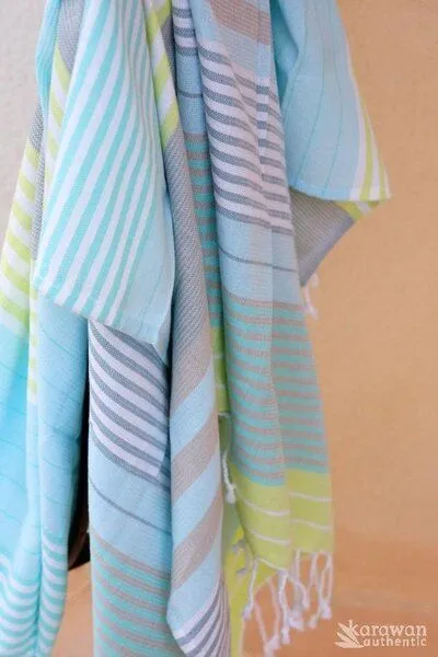 Karawan authentic Karawan authentic Fouta Hamamtuch aus reiner Bio-Baumwolle 200 × 100 cm (Stil SUD), Sunny lime green, – Produktbild 4 von 4