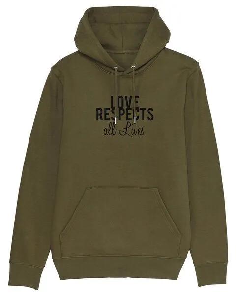 Human Family Human Family Bio Unisex Hoodie "Love - Respects", Khaki, – Produktbild 1 von 3