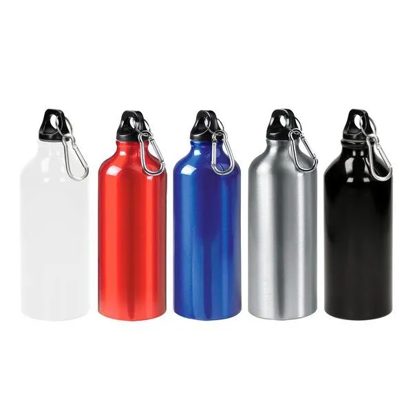 elasto elasto Aluminiumflasche "Sporty" 0,6 l - Outdoorflasche mit Karabiner, Matt/silber, – Produktbild 2 von 3