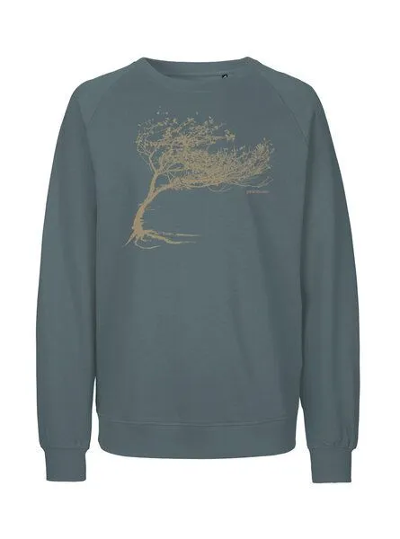Peaces.bio - handbedruckte Biomode Peaces.bio - handbedruckte Biomode Bio Damen-Sweatshirt Loose Fit Windy Tree, Petrol, – Produktbild 1 von 2