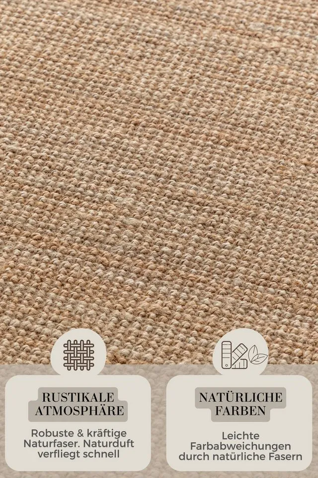 HANSE Home Teppich Jaipur Juteteppich, als Läufer und in Rund, rechteckig, Höhe: 10 mm, 100% Naturfaser, Wohnzimmer, Esszimmer, Schlafzimmer, Beige, – Produktbild 4 von 5