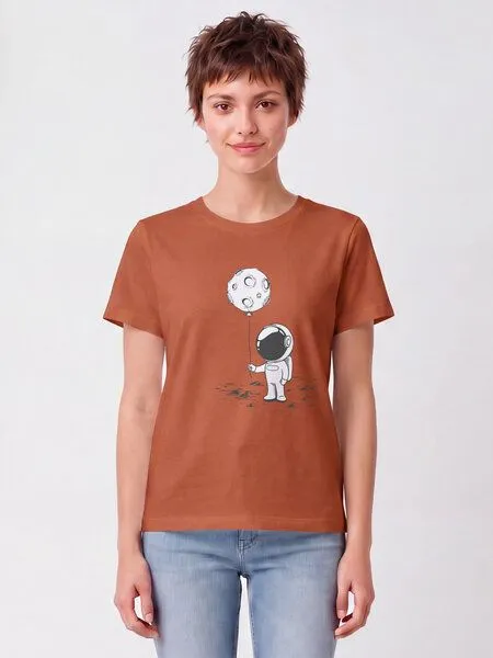 watapparel watapparel T-Shirt Frauen Kleiner Astronaut mit Luftballon, Heritage brown, – Produktbild 2 von 2