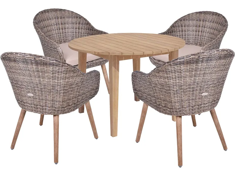 Gartenmöbel-Set "PUEBLO/ARVADA" 5-tlg. 1 Tisch Akazie, 4 Sessel Auflage taupe, KG dbraun – Produktbild 1 von 1