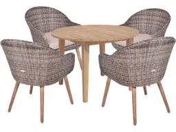 Gartenmöbel-Set "PUEBLO/ARVADA" 5-tlg. 1 Tisch Akazie, 4 Sessel Auflage taupe, KG dbraun – Produktbild 1 von 1