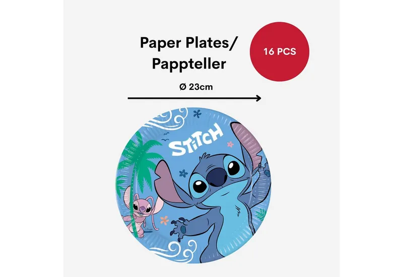 Procos Einweggeschirr-Set Stitch & Angel Partygeschirr Set 52-tlg Kindergeburtstag Disney Teller, 16 Personen, Bunt, – Produktbild 4 von 5