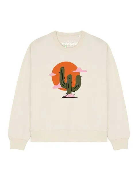 watapparel watapparel Sweatshirt Frauen Kaktus im Sonnenuntergang, Natural raw, – Produktbild 1 von 2