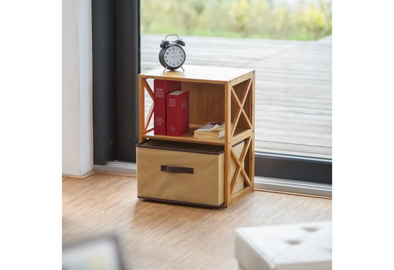 RELAXDAYS RELAXDAYS Standregal Regal Bambus mit Korb, 1-tlg., 2, Braun, – Produktbild 2 von 5