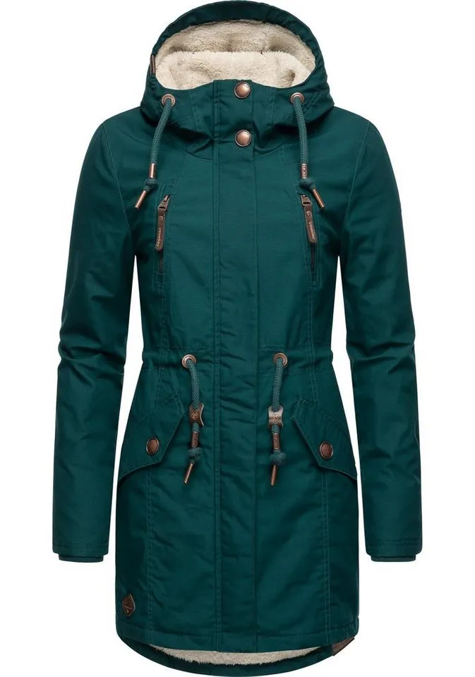 ragwear ragwear Wintermantel Elsie stylischer Winterparka mit Kapuze und Teddyfleece, Grau|grün, – Produktbild 4 von 4
