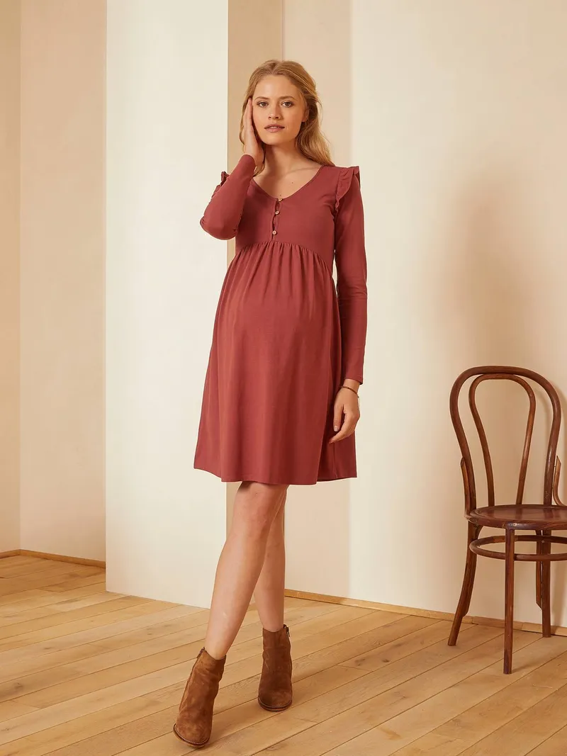 Vertbaudet Kurzes Kleid für Schwangerschaft & Stillzeit, Rot/bordeaux, – Produktbild 2 von 4