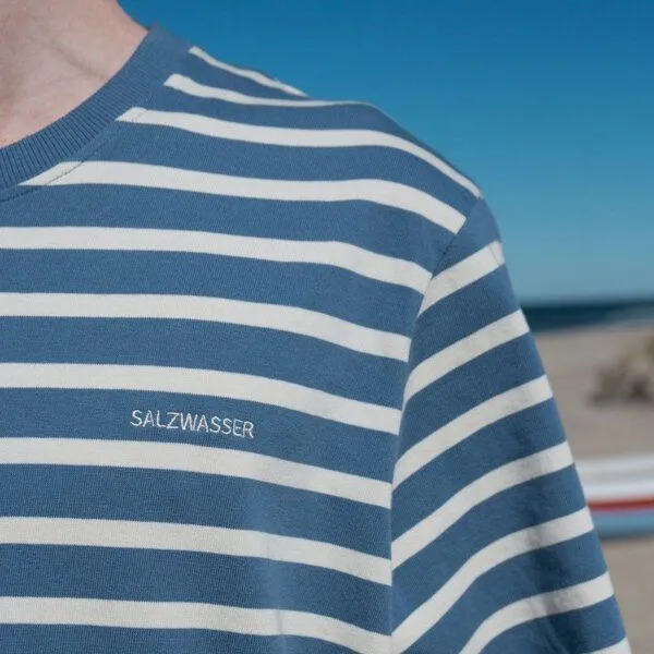 SALZWASSER SALZWASSER JASPER – Heavy T-Shirt (Herren/Unisex) aus 100% Bio-Baumwolle (GOTS), Indigo (gestreift), – Produktbild 3 von 3