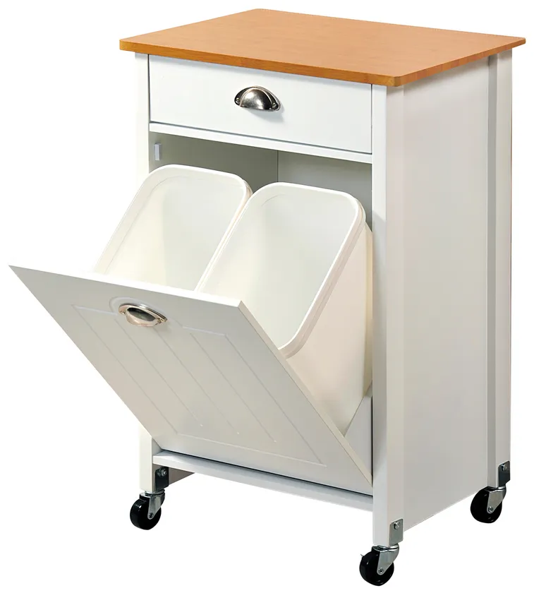Kesper KESPER Küchenwagen mit Mülleimer Sonoma Eiche 37 x 50 x 79 cm, Weiß, – Produktbild 1 von 3