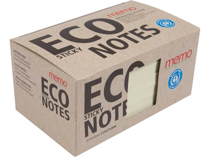 Memo 6 memo Recycling-Haftnotizen 100 Blatt 125 x 75 mm, pastellgelb im Recyclingkarton – Produktbild 1 von 1