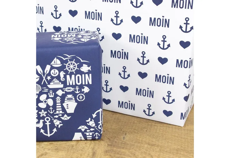 Bow & Hummingbird Bow & Hummingbird Maritimes Geschenkpapier Moin aus Recyclingpapier – Produktbild 7 von 8