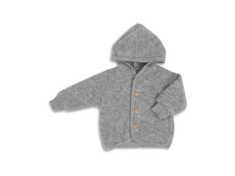 Engel natur Engel Natur Baby Jacke mit Kapuze Bio-Merinowolle Fleece hellgrau-melang Gr. 62/68, Grau, – Produktbild 1 von 1