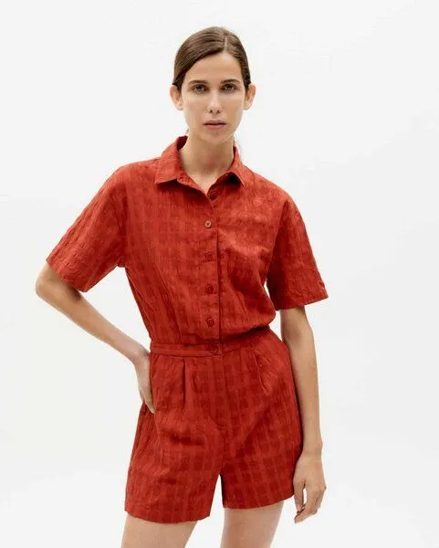 thinking mu thinking mu Jumpsuit - Agata - aus Biobaumwolle, Orange (cuadrito orange), – Produktbild 2 von 4