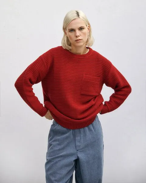 Rotholz Rotholz Gerippter Strickpullover Bio Baumwolle, Rot, – Produktbild 1 von 8
