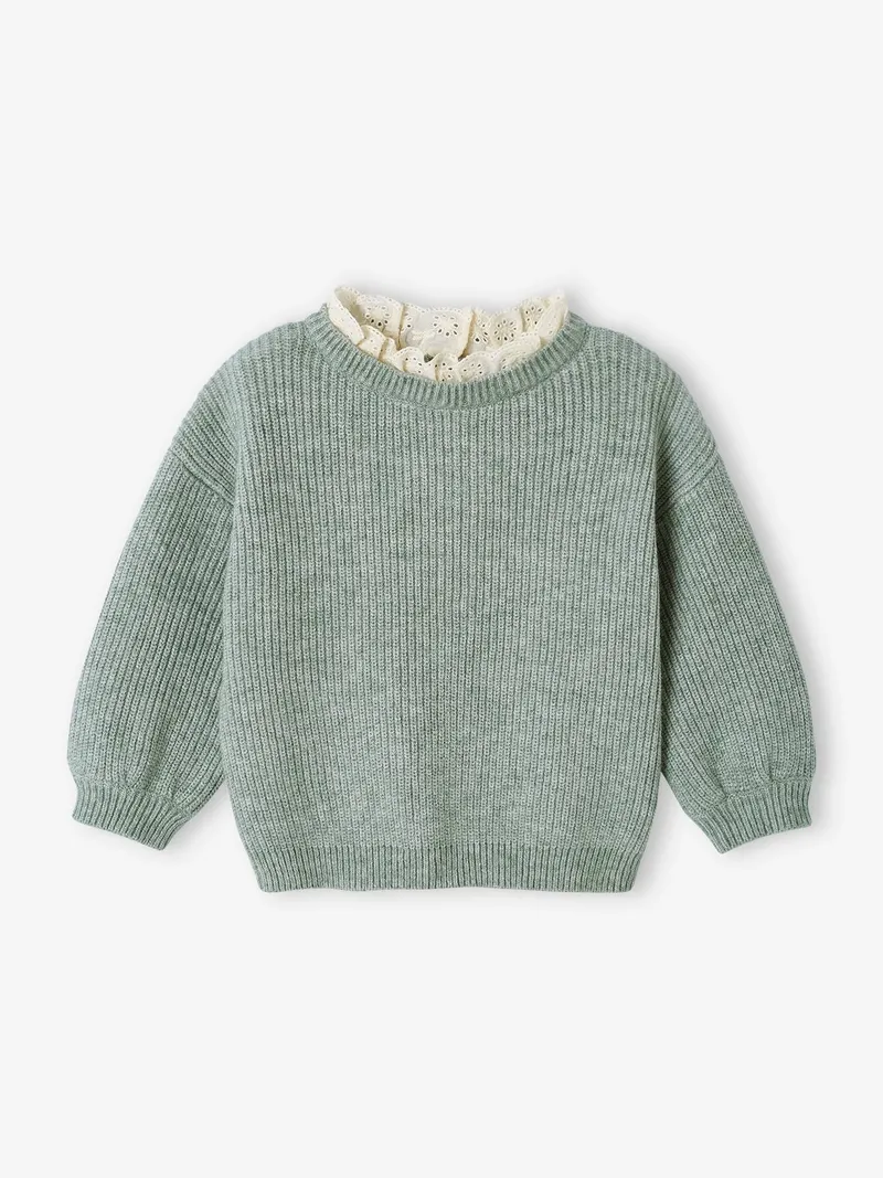 Vertbaudet Vertbaudet Baby Pullover mit Volantkragen Geschwister-Capsule, Salbeigrün, – Produktbild 1 von 4