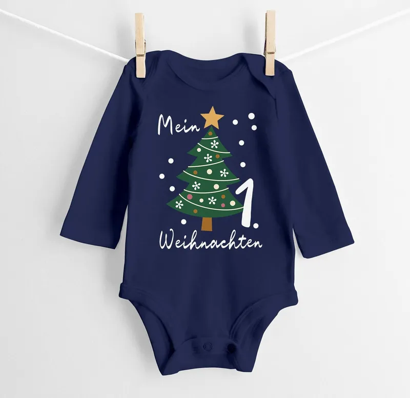 MoonWorks Body Baby Body langarm Mein erstes Weihnachten Weihnachtsbaum Aufdruck, Blau, – Produktbild 1 von 2