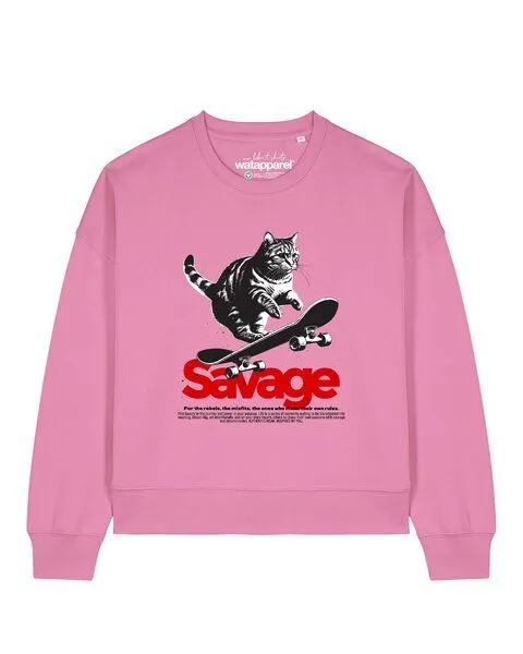 watapparel watapparel Sweatshirt Frauen Savage Cat, Bubble pink, – Produktbild 1 von 2