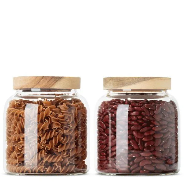 Econovo Econovo Vorratsgläser mit Holzdeckel | 900ml (Set 2-tlg.) | Kollektion Oval – Produktbild 1 von 4
