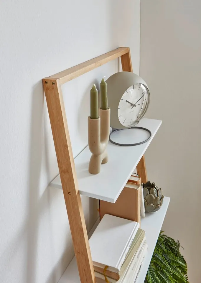 furnling Deko-Wandregal Littleo, 4 Ablageflächen, keine Wandmontage nötig, weiß/Bambus, Höhe 165 cm, Weiß, – Produktbild 1 von 5