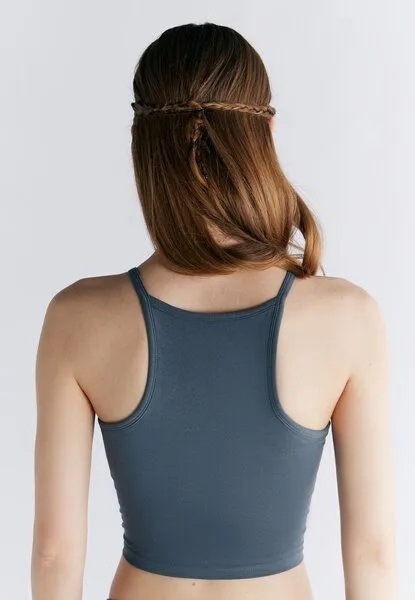 Leela Cotton Leela Cotton Damen Crop Tops Bio-Baumwolle mit integriertem Bustier Sport BH, Dunkler schifer, – Produktbild 3 von 4
