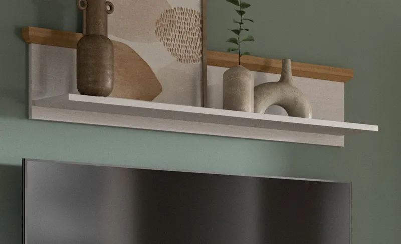 Inn.Furn Wandboard Mirano, Wandregal in weiß Lärche mit Eiche Artisan, in gekälkter Optik, Weiß, – Produktbild 4 von 5