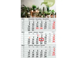 Dreimonatskalender "green & blue" inkl. 4-farbigem Aufdruck, hellgrau/rot – Produktbild 1 von 1