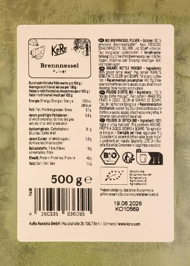 KoRo Bio Brennnessel Pulver 500 g – Produktbild 5 von 5