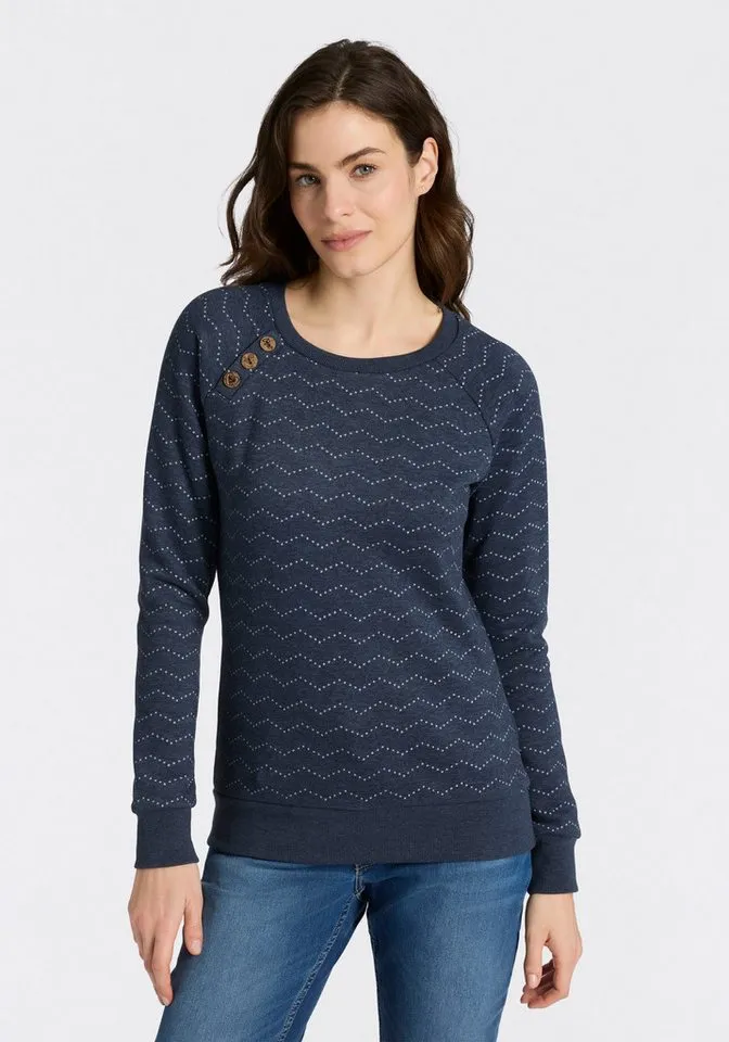 ragwear ragwear Sweatshirt DARIA ZIG ZAG O mit Zierknöpfen am Ausschnitt, Blau, – Produktbild 1 von 4