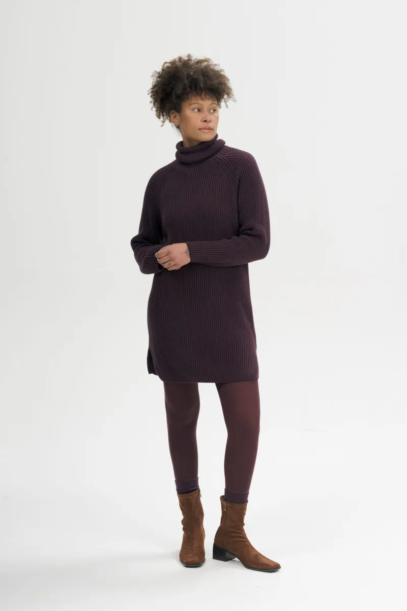 MELA MELA Damen vegan Kleid Aus Rippstrick Mit Rollkragen Arunika Holunder Melange, Violett, – Produktbild 2 von 2