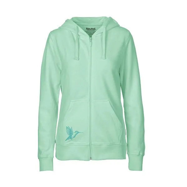 HANDGEDRUCKT HANDGEDRUCKT "Gartenfreude" Frauen Zip Hoody Neutral, Dusty mint, – Produktbild 2 von 4