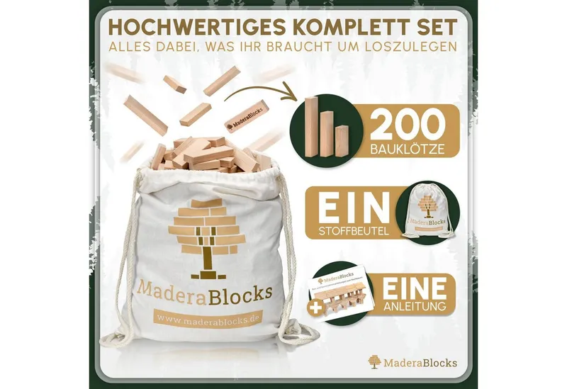 MaderaBlocks MaderaBlocks Holzbauklötze Holzbausteine 200 200er-Set, Natur, – Produktbild 4 von 7