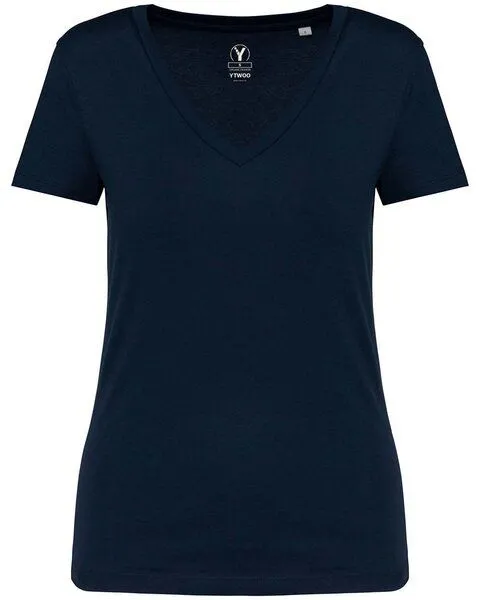 YTWOO YTWOO Damen Tshirt mit V-Ausschnitt aus 100% Bio-Baumwolle, Navyblau, – Produktbild 1 von 3