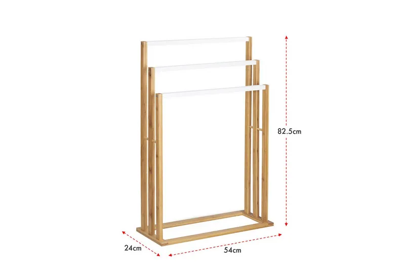 Floordirekt Handtuchhalter aus Bambus Kentucky, Kompaktes Design für optimale Raumausnutzung, 3 versetzten Stangen für schnelle Trocknung, Beige, – Produktbild 2 von 5