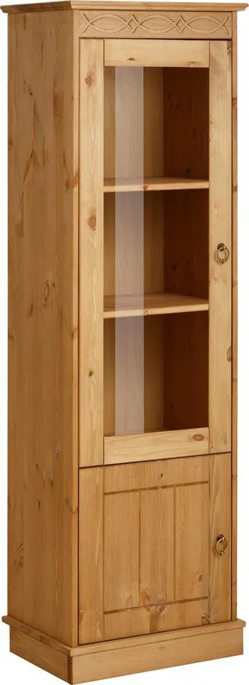 OTTO home Vitrine Indra aus massiver Kiefer, FSC®, 2trg., Höhe 145 cm, dezentes Ornament, Beige, – Produktbild 2 von 4