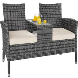 Casaria® Polyrattan Kino Bank Grau/Beige 145x58x87cm – Produktbild 1 von 1