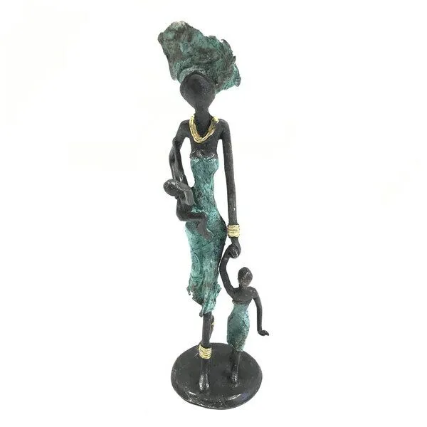 Moogoo Creative Africa Moogoo Creative Africa Bronze-Skulptur "Frau mit Kindern II" by Issouf | 25 cm | Unikat | versch. Farben, Türkis, – Produktbild 1 von 2