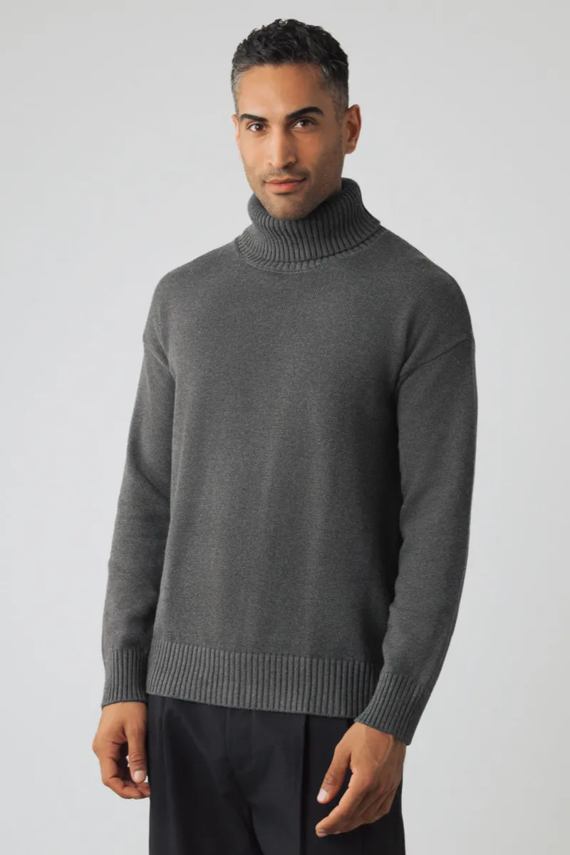 Honest Basics Honest Basics Herren vegan Rollkragenpullover Chunky Schiefergrau, Grau, – Produktbild 2 von 2