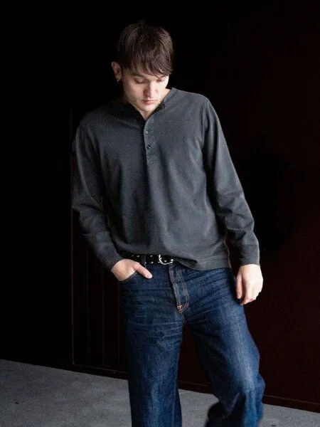 Nudie Jeans Nudie Jeans LS Henley Washed, Antracite (dunkelgrau), – Produktbild 1 von 2