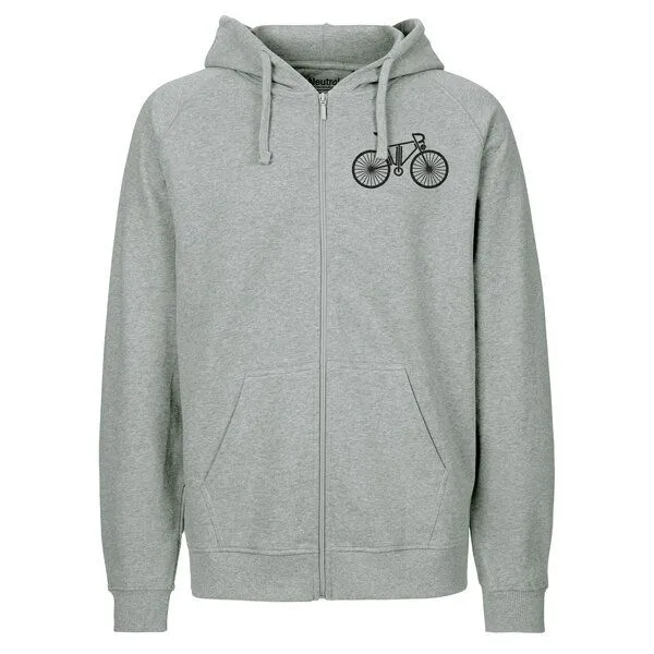 HANDGEDRUCKT HANDGEDRUCKT "FutureBike" Männer Zip Hoody aus reiner Biobaumwolle (kbA), Grey, – Produktbild 2 von 4