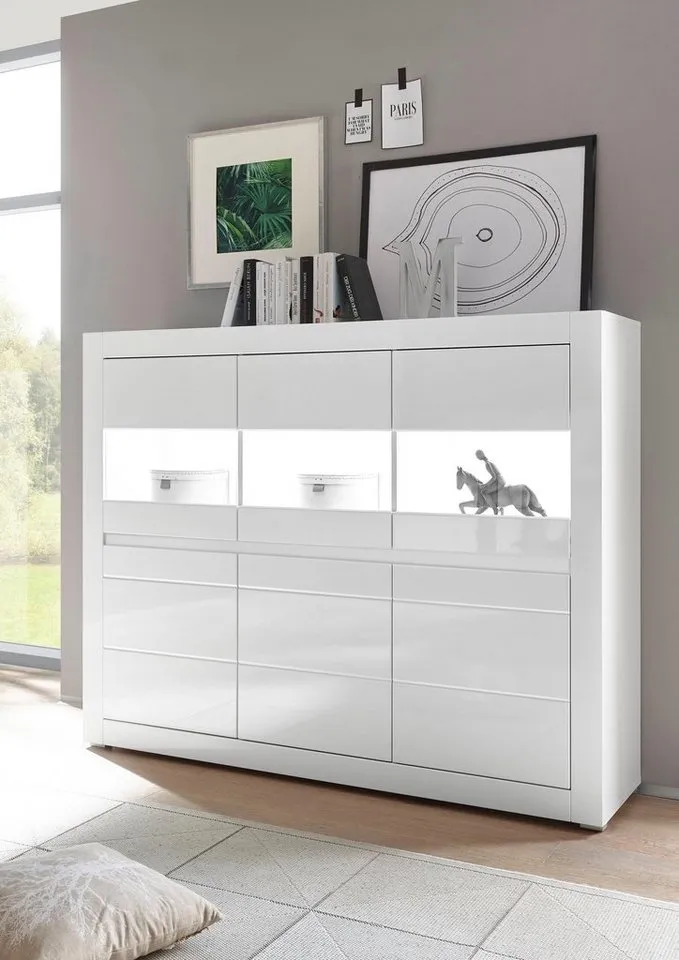 Home affaire Highboard Carat, Breite 164 cm, Blende in weiß und betonfarben im Lieferumfang, Weiß, – Produktbild 2 von 5