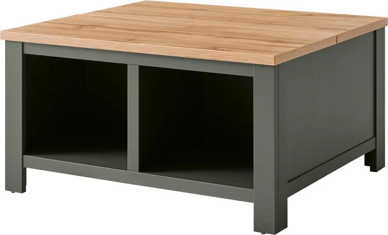 Home affaire Couchtisch Cambridge, Beistelltisch, Wohnzimmertisch, Sofatisch, Tisch, Landhausstil, mit offenen Fächern und Stauraumfach, 93 cm breit, Grün, – Produktbild 3 von 5
