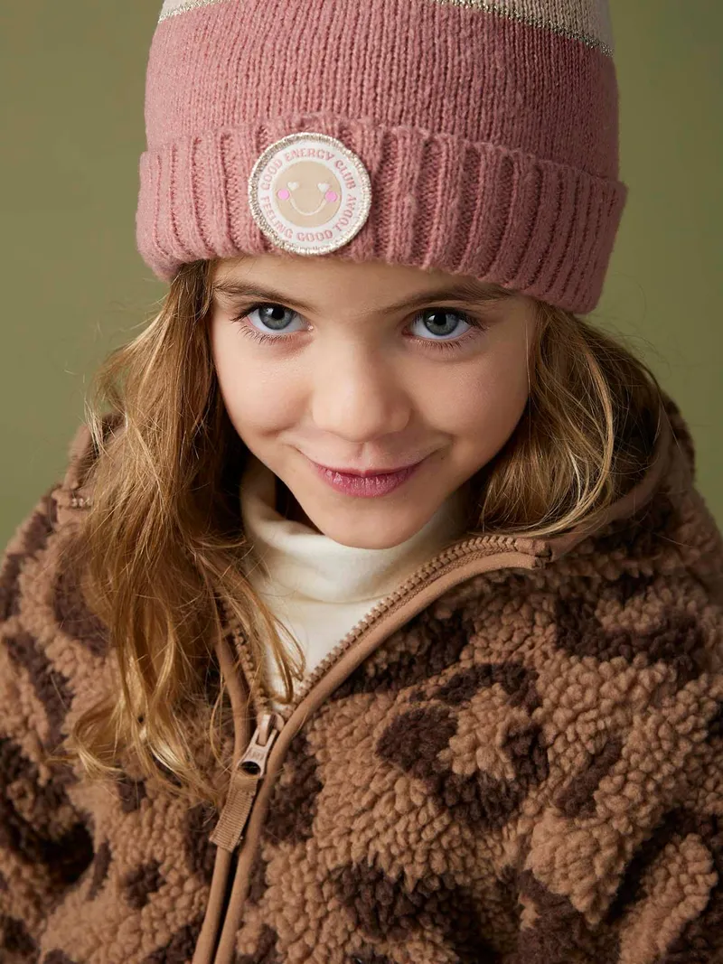 Vertbaudet Vertbaudet Übergangsjacke aus Teddyfleece mit Kapuze und Leopardenmuster Mädchen, Braun bedruckt, – Produktbild 2 von 4