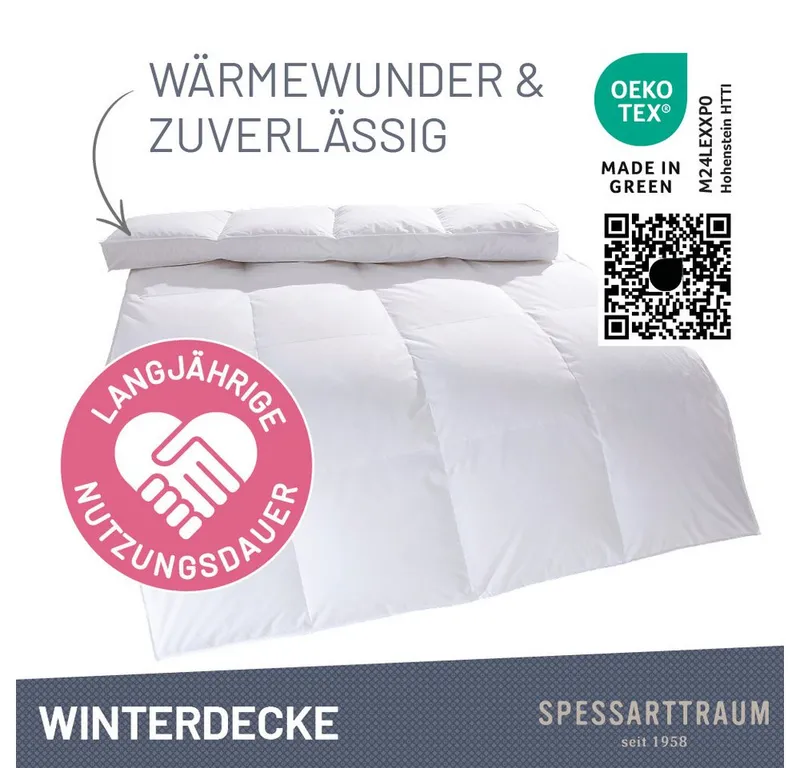 Spessarttraum Spessarttraum Gänsedaunenbettdecke Premium 100% Gänsedaunen, hergestellt in Deutschland, Füllung: 100% Gänsedaunen, Klasse 1, Downpass zertifiziert, Bezug: 100% Baumwolle, Made in Green, Hausstauballergiker geeignet, 4 Wärmeklassen & 5 Größen, Bestseller, hergestellt in Deutschland, Weiß, – Produktbild 2 von 5