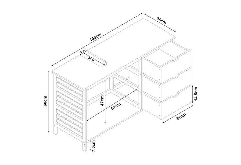 en.casa Waschbeckenunterschrank »Boksereys« Badezimmerschrank 60 x 100 x 35 cm Bambus Natur, Beige, – Produktbild 3 von 4